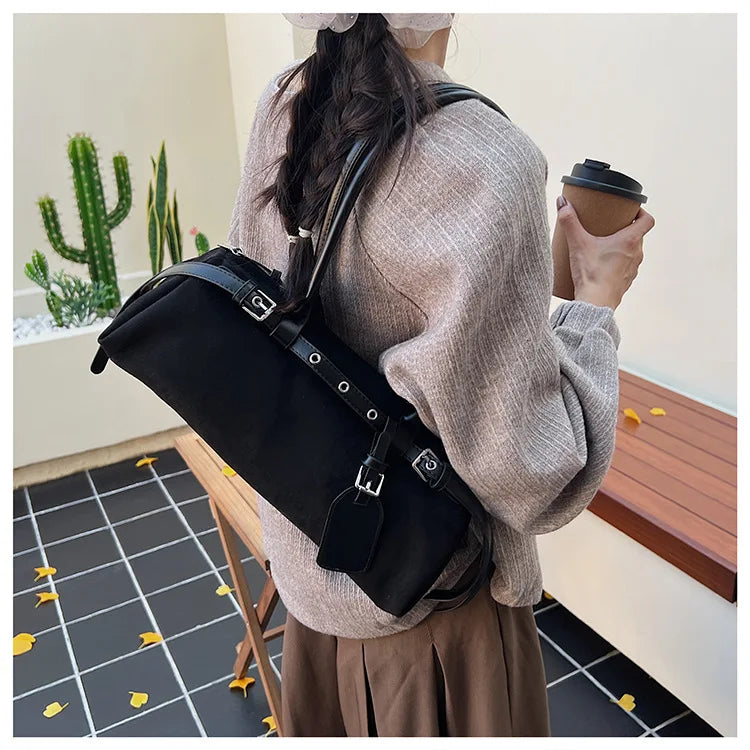 LIZAKOSHT  -  Vintage Faux Suede Shoulder Bag for Women Handbags tassel Female Armpit bag Designer ladies totes burgundy bolsa feminina