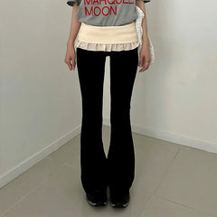 LIZAKOSHT  -  Y2K Cute Casual Skinny Ruffles Pleated Design High Waisted Knitting Flare Pants Contrasting Color Bottoms Hottie Streetwear