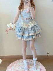 LIZAKOSHT  -  Japanese cute layer cake Lolita dress Blue sweet little girl heavy fluffy short skirt