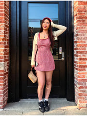 LIZAKOSHT  -  Fashion Plaid Slip Short Dress For Women Square Collar Sleeveless Lace Hip Package Vestidos 2025 Summer Chic Lady Casual Dresses