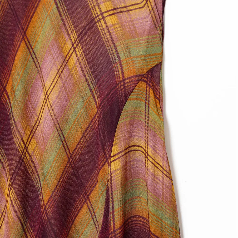 LIZAKOSHT  -  Retro Plaid Pattern Pleated Skirt Women Elegant HighWaist Patchwork Ruffle Slim Midi Skirts Lady Holiday Street Wear New