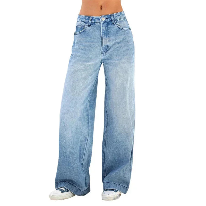 LIZAKOSHT  -  High Waist Loose Women Straight Jeans Street Casual Wide Leg Denim Pants Female Four Seasons Comfortable Commuter Trousers