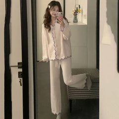 LIZAKOSHT  -  Women Autumn Winter Thick Warm Homewear Nightie Leisure Patchwork Coral Velvet Pant Cardigan Suit Korean Comfortable Pajama Sets