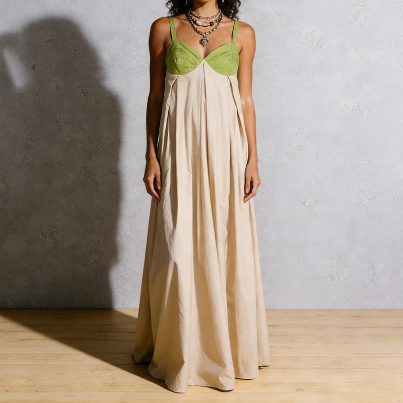 LIZAKOSHT  -  Women Loose Fit Maxi Dress Summer Sleeveless Patchwork Contrast Color Flowy Dress Beach Party Back Tie Long Dress