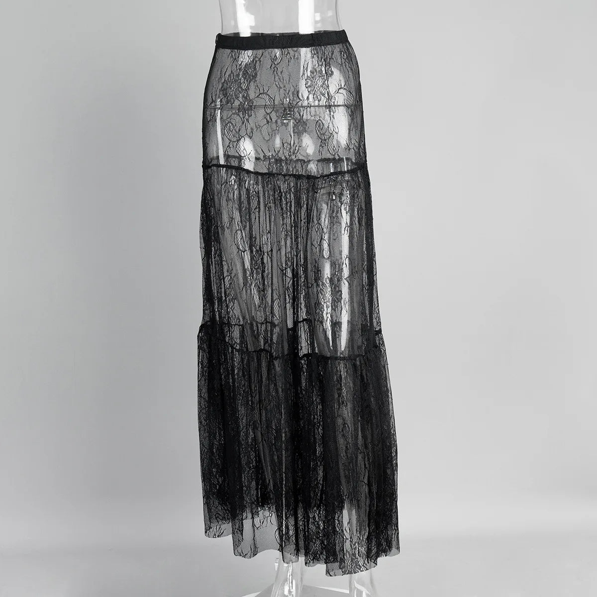 LIZAKOSHT  -  Black Lace Long Skirt 2026 Summer Sexy Perspective Niche Temperament Skirt