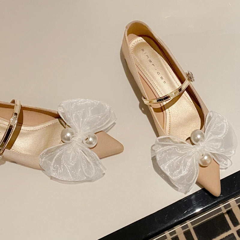 LIZAKOSHT  -  Bowknot Elegant Low Heel Mary Jane Shoes Women Buckle Shallow Fashion Dress Shoes Female Autumn Pointed Toe Pumps Women Shoes
