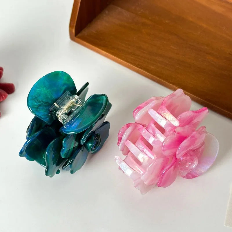 LIZAKOSHT  -  French Three-dimensional Camellia Hair Claw Acetate Elegant Rose Flower Crab Hair Clips Spring Hair Accessories for Women Girls