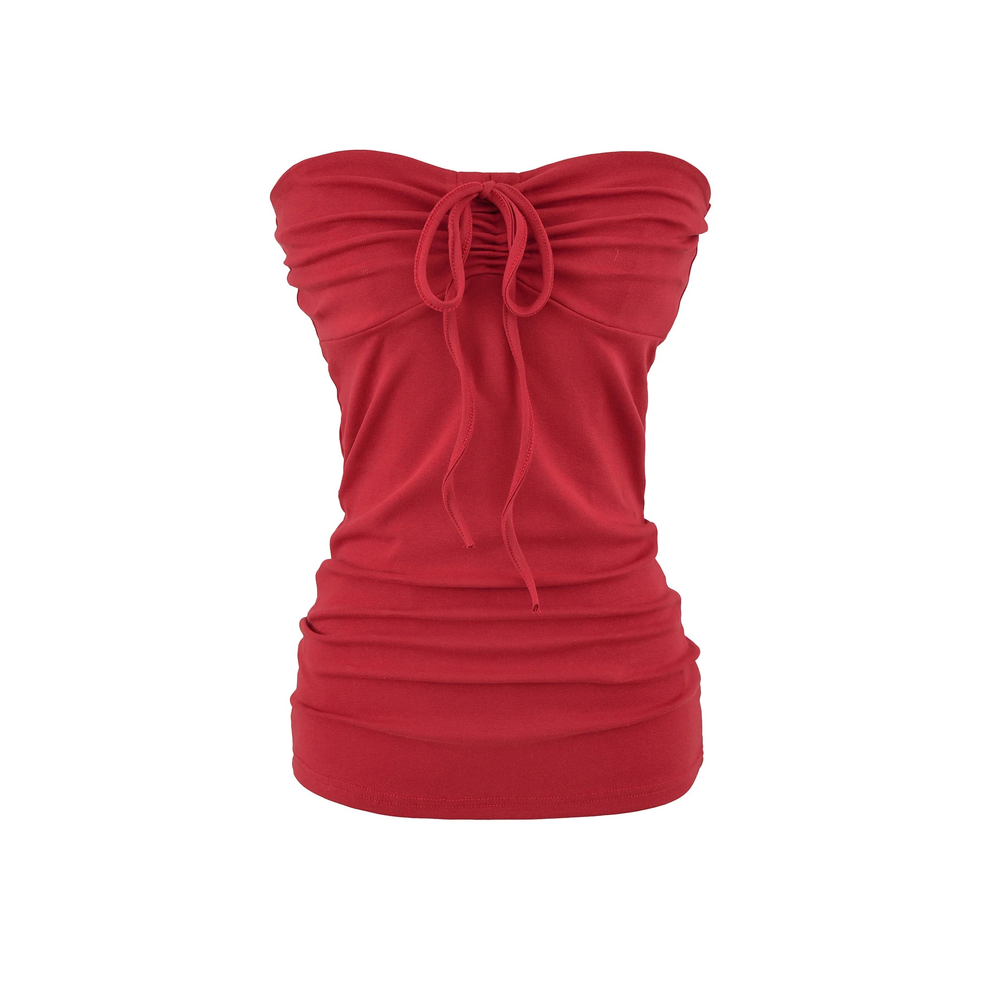 LIZAKOSHT  -  6 colors Summer Sexy Bow Lacing up Drawstring Collar Strapless Camis Women Elastic Back Tank Top Camisoles Skinny Vest Tee Gray