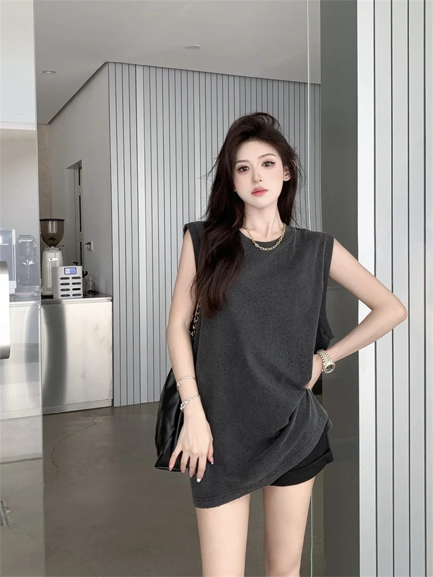 LIZAKOSHT  -  Mid-Length T-Shirts Women Loose All Match Summer Casual New Office Lady High Street Vintage Streetwear Tees