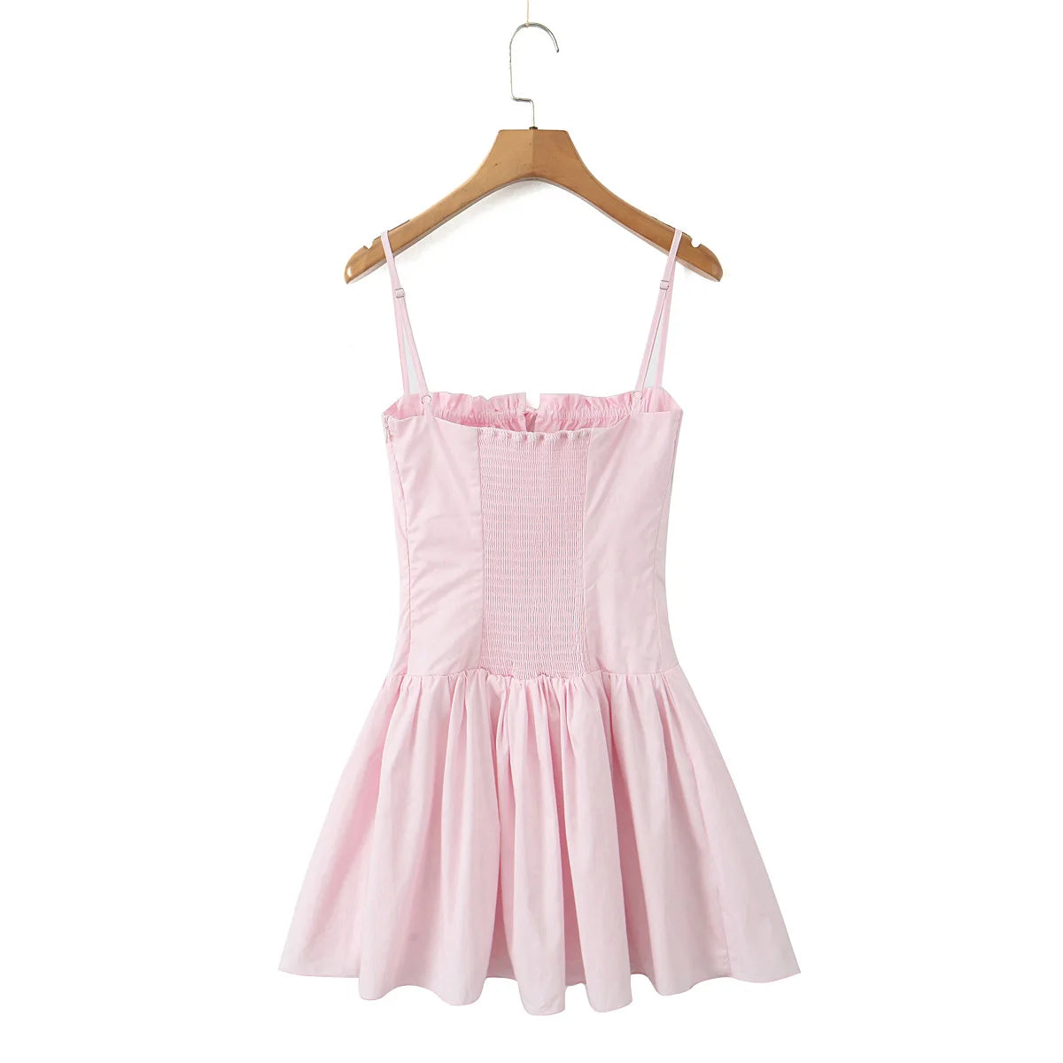 LIZAKOSHT  -  Summer Women Pink Bow Ruched Chest Corset Style Sling Dress Front Buttons Pleated Low Waist Ball Gown Swing Short Dresses Robe