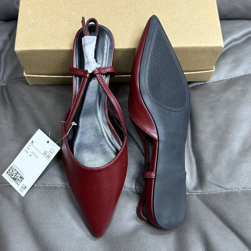 LIZAKOSHT  -  Designer Fashion Pointed Toe Women's Flats Autumn Elegant Dress Slingbacks Shallow Big Size Comfortable Luxury Ladies Shoes