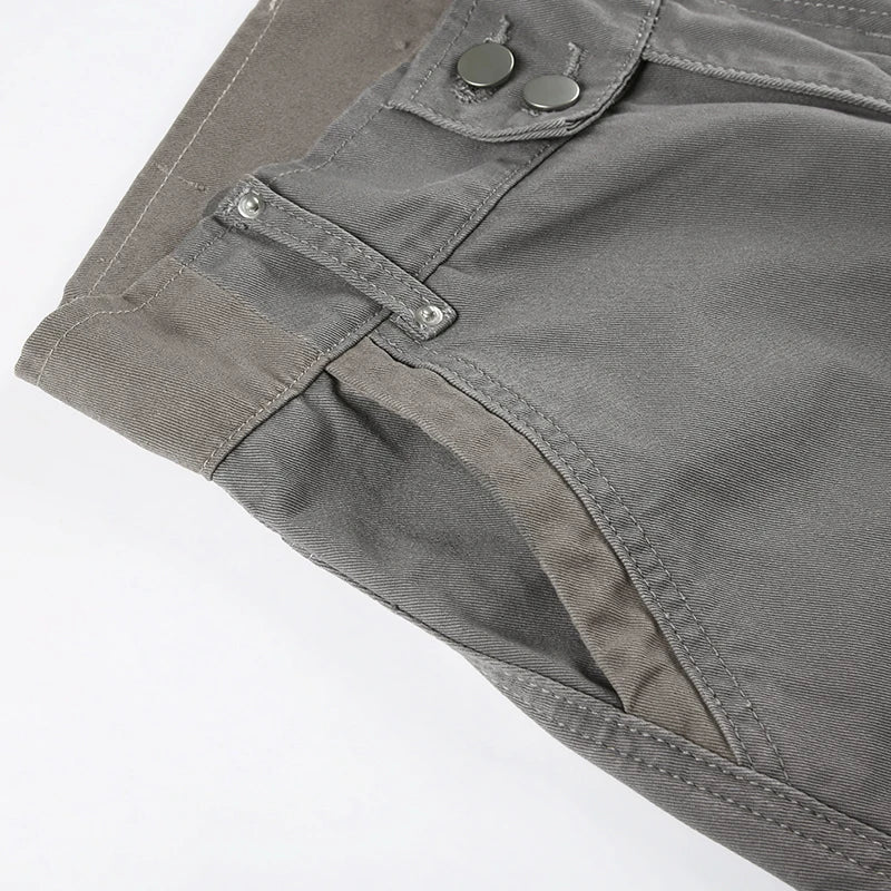 LIZAKOSHT  -  Chic Gray Cargo jeans Y2k Streetwear Casual Loose Denim Pants For Women Aesthetic 90s Low Waist Straight-leg Trousers