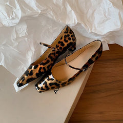 LIZAKOSHT  -  Fashion Pumps New High Quality Genuine Leather Leopard High Heels Square Head Shallow Mouth Mary Janes Women's Shoes