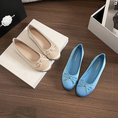 LIZAKOSHT -  Silk Ballets Flats Women Round Toe Bowtie Shoes Soft Roll-Up Loafers Femme Shallow Slip On Ballerinas Ladies Office Moccasins