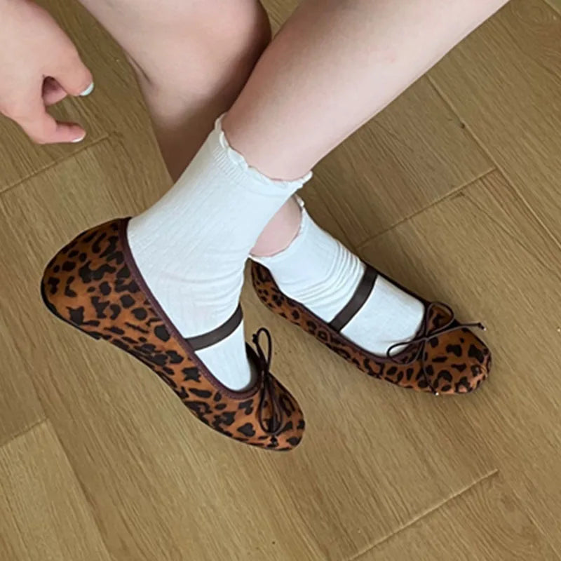 LIZAKOSHT  -  New Summer Flats Ballet Shoes Women Female Ballet Round Toe Mary Jane Fashion Leopard Print Ballerinas Soft Moccasins Mujer
