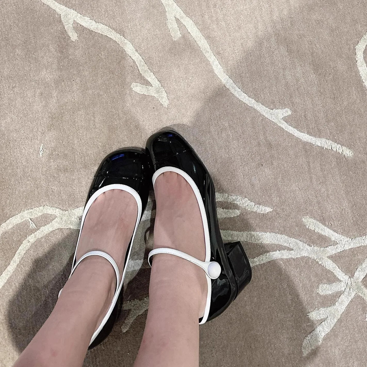 LIZAKOSHT -  Japanned Leather Mary Janes Woman Color Block High Heels Shoes Ladies Belt Buckle Tacones Wedges Chunky Heeled Escarpins Mujer