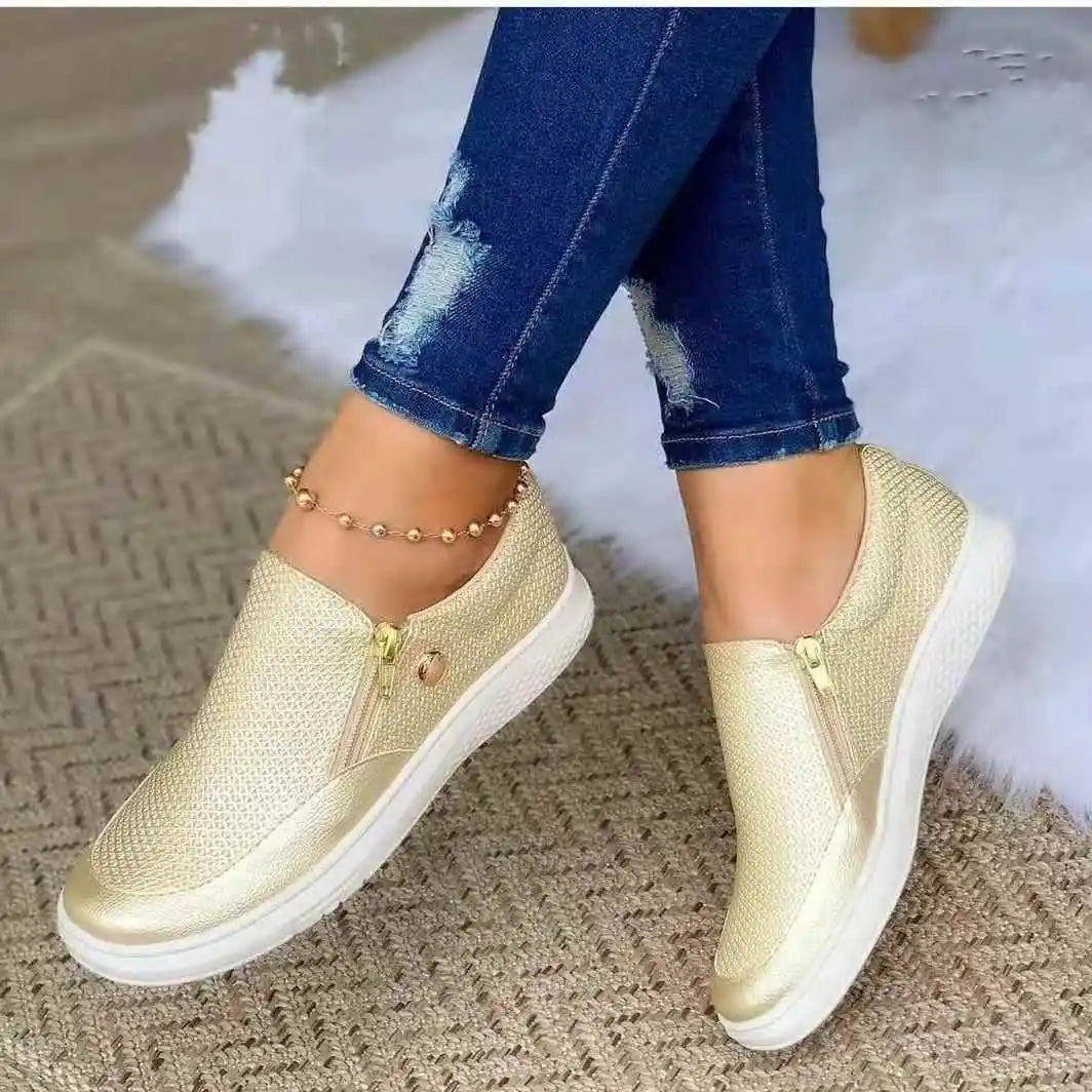 LIZAKOSHT  -  Faionable Flat Zipper Single oes Casual Leisure Flats Spring Autumn Large Size Comfortable Footwear round Toe Rubber Sole