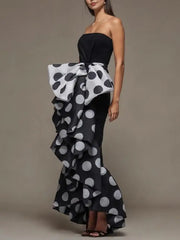 LIZAKOSHT  -  Female Fashion Polka Dot Bow-Embellished Elegant Tube Strapless Dress New Summer Sleeveless Party Evening Dresses