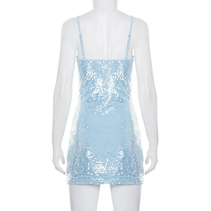 LIZAKOSHT  -  Iridescent Sequin Gradient Evening Mini Dress Bodycon For Women Autumn New Solid Color Elegant Short Dress Partywear