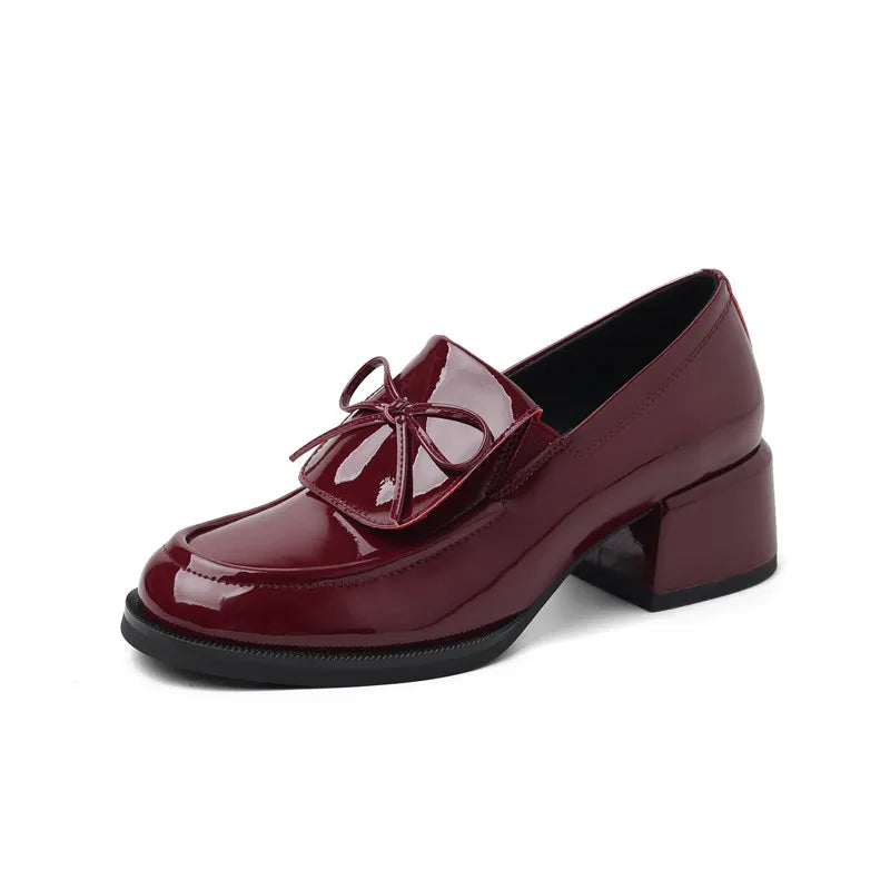 LIZAKOSHT  -  Fashion Pumps New High Quality Genuine Leather Shoes Loafers Butterfly Bow Round Head High Heels Women's Shoes Lolita