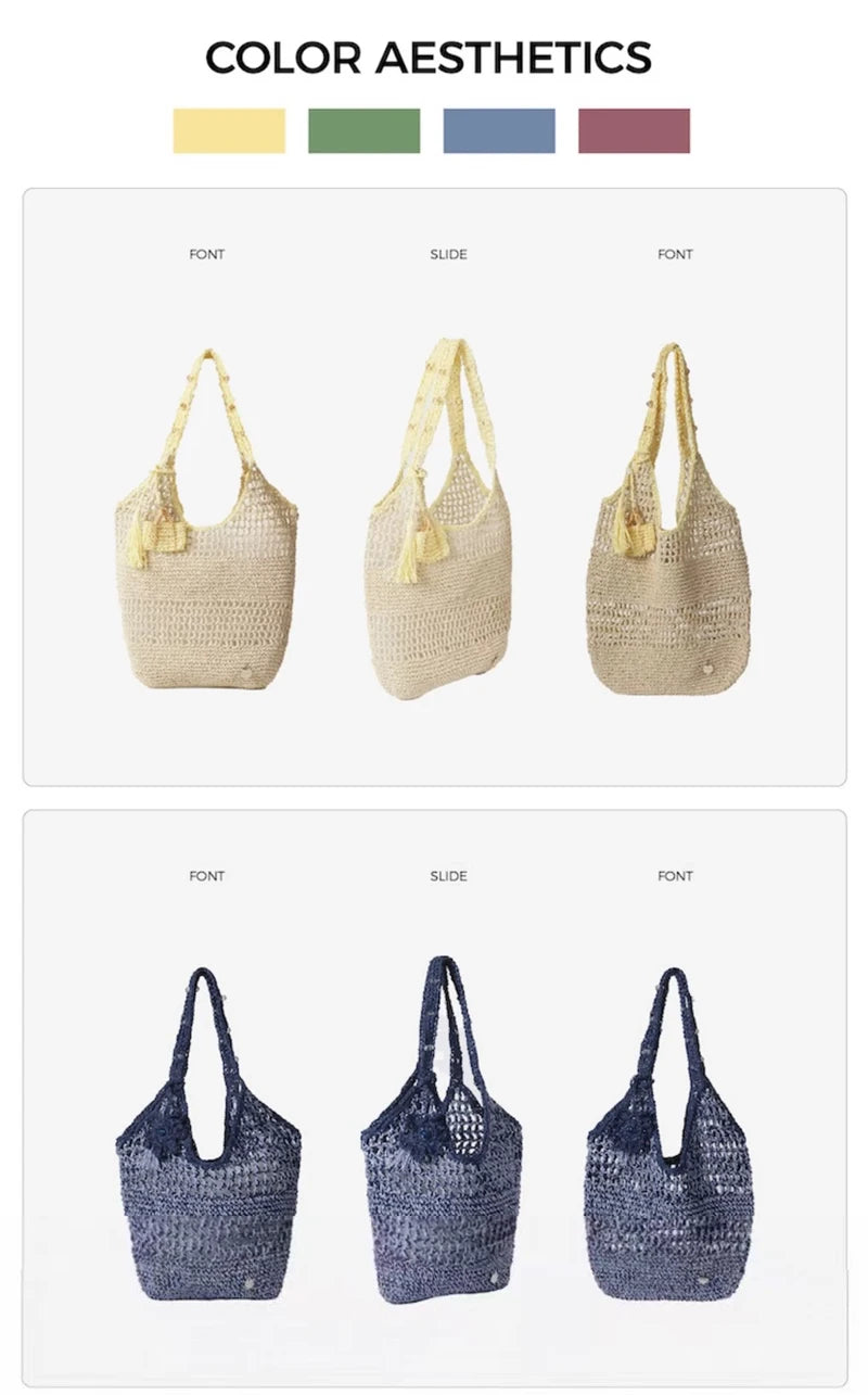 LIZAKOSHT  -  Eco-friendly Handmade Women Designer Straw Mesh Shoulder Bag Beach Holiday Dress Beach Shopping Bags