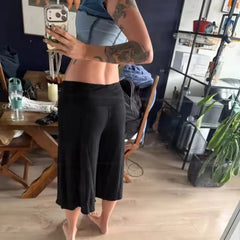 LIZAKOSHT  -  Loose Stretchy Fold Over Capri Pants for Women Low Rise Wide Leg Yoga Capris Summer Cute Going Out Cropped Pants Streetwear