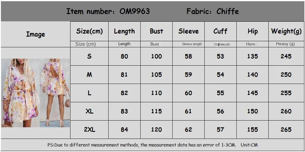 LIZAKOSHT  -  New Women's Fashionable Floral V-neck Long Sleeved Backless Lace Up Casual Dress