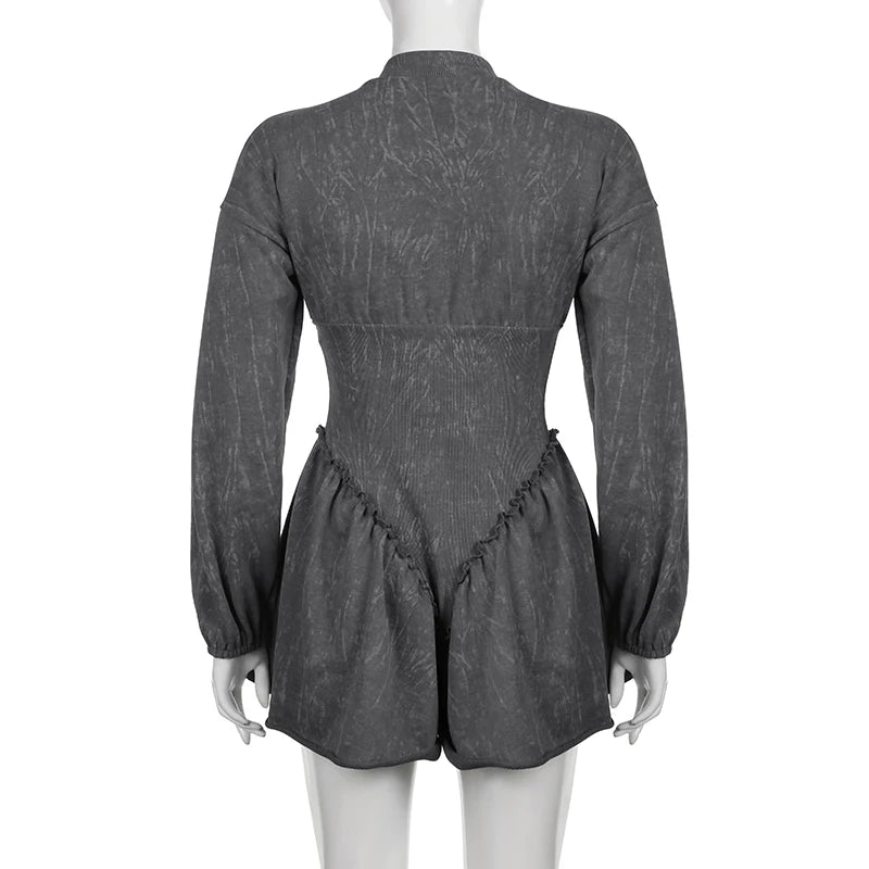 LIZAKOSHT  -  Vintage Distressed Denim Jumpsuit Women Fashion Body-shaping Romper One Piece Zipper Bodysuit Streetwear Playsuit Mujer