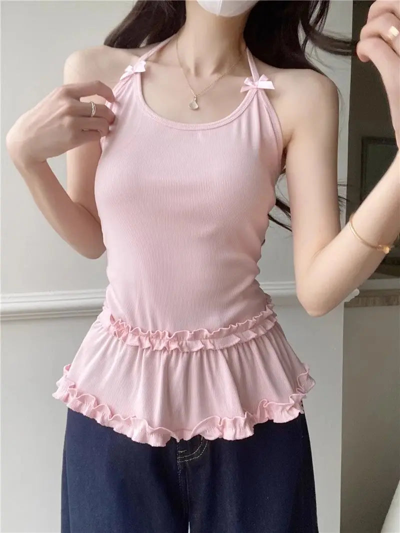 LIZAKOSHT  -  Neck Strap Tank Top for Women in Summer Sweet Small Slim Fit Interior Design Sense Top for Outer Wear