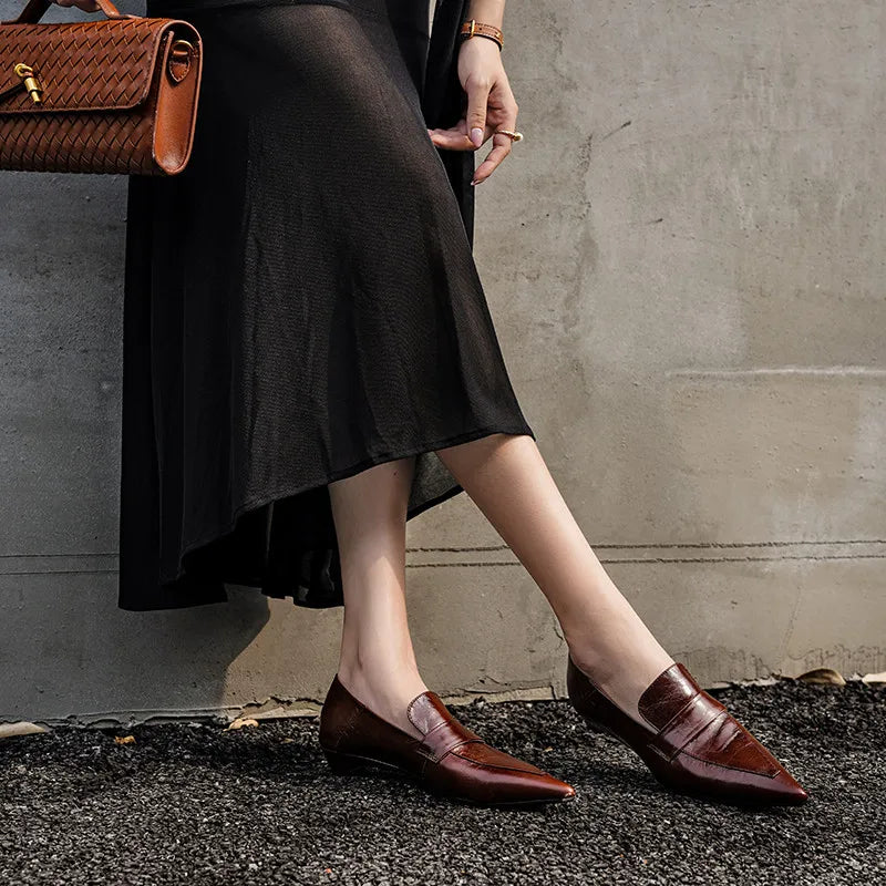 LIZAKOSHT  -  Fashion Pumps New High Quality Genuine Leather Shoes Pointed Low Heel Shoes Commuter Women's Shoes