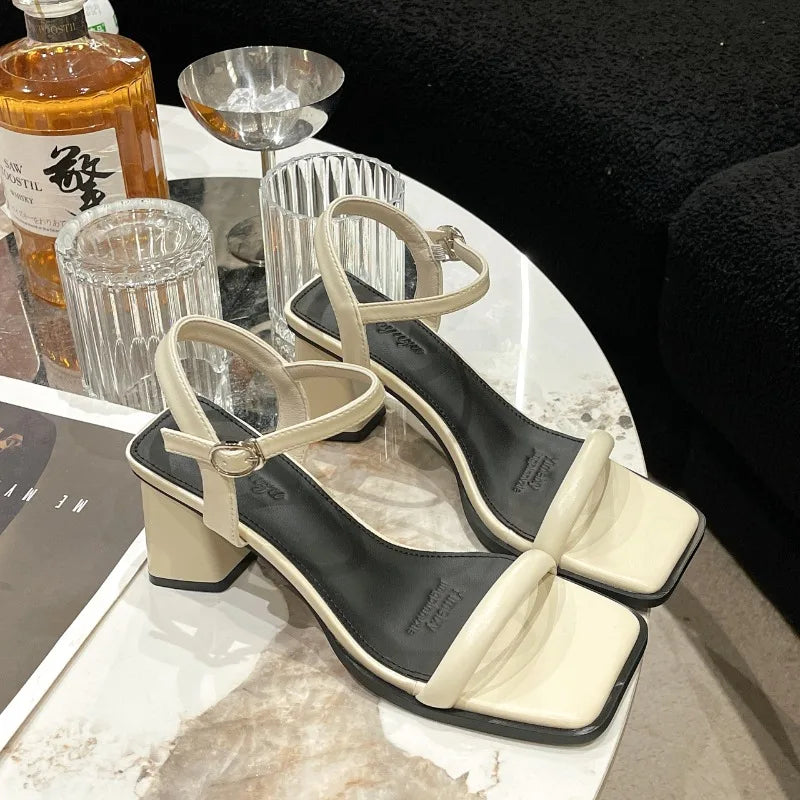 LIZAKOSHT  -  Summer Narrow Band Open Toe Women Sandals Fashion Party Dress Ladies Thick Heel Gladiator Sandalias Shoes Zapatos De Mujer
