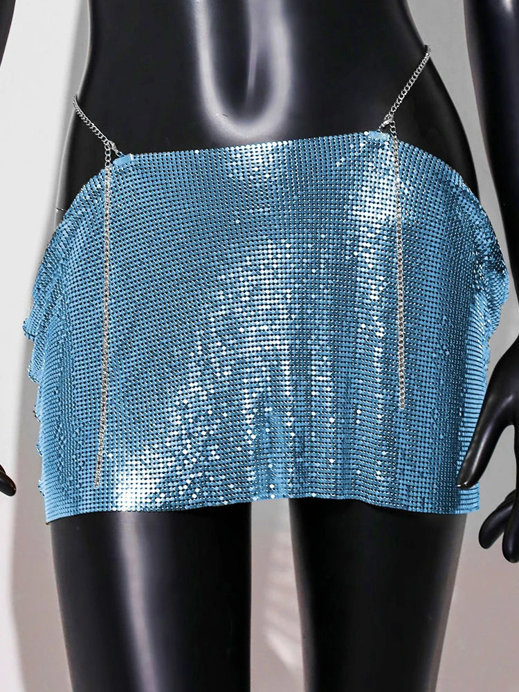 LIZAKOSHT  -  Sequin Glitter Skirt with Cut-Out Details Sexy Clubwear for Women Sparkly Party Mini Skirt Night Out Outfit