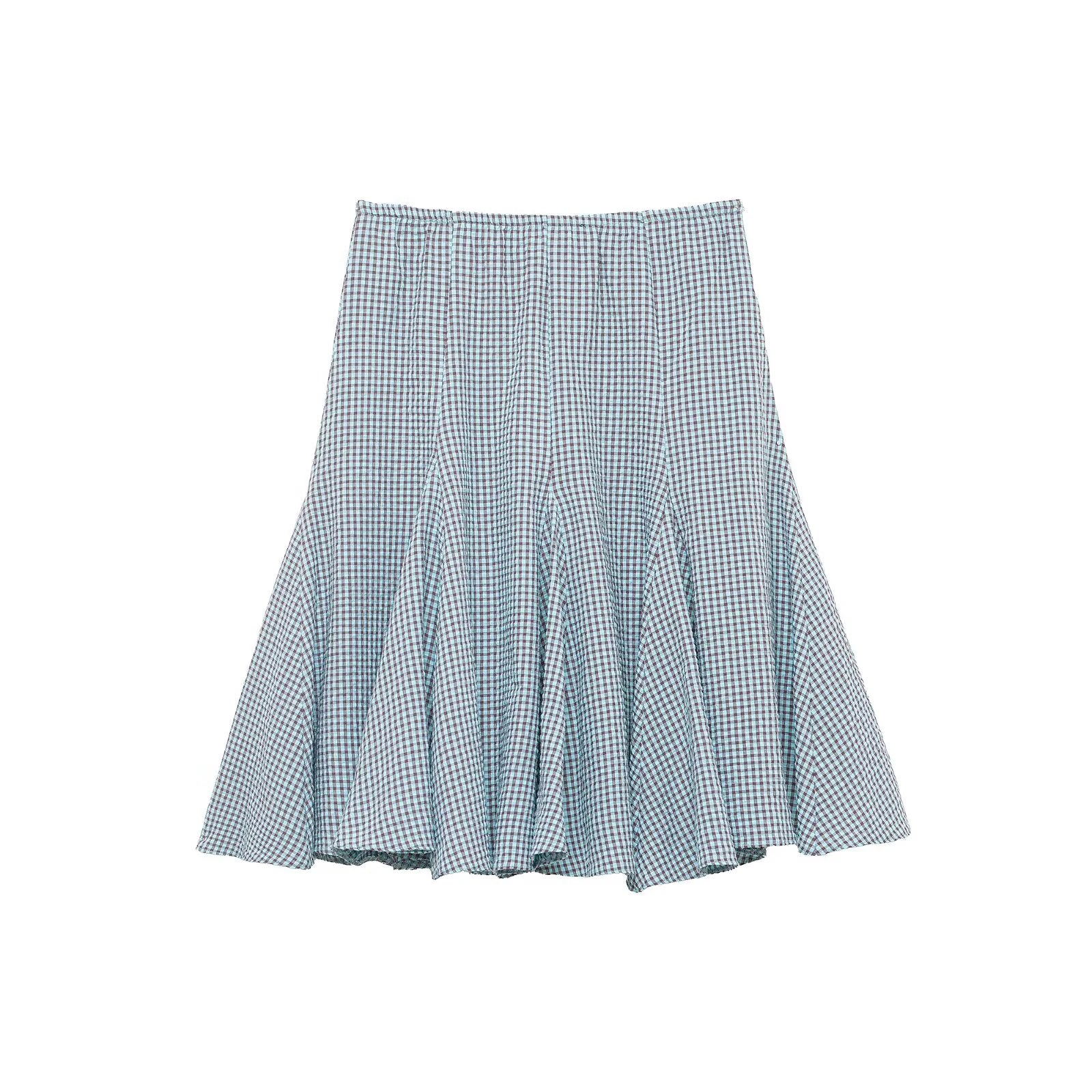 LIZAKOSHT  -  New women's clothing with sweet and western-style style, showing a slim and small plaid wave style wide swing skirt