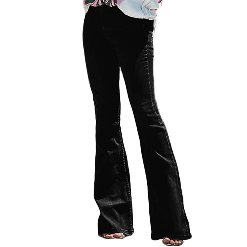 LIZAKOSHT  -  Elegant Mid Waist Flared Jeans Women's Broken Holes Wide Leg Denim Pants Female Solid Color Commuter Casual Trousers Streetwear