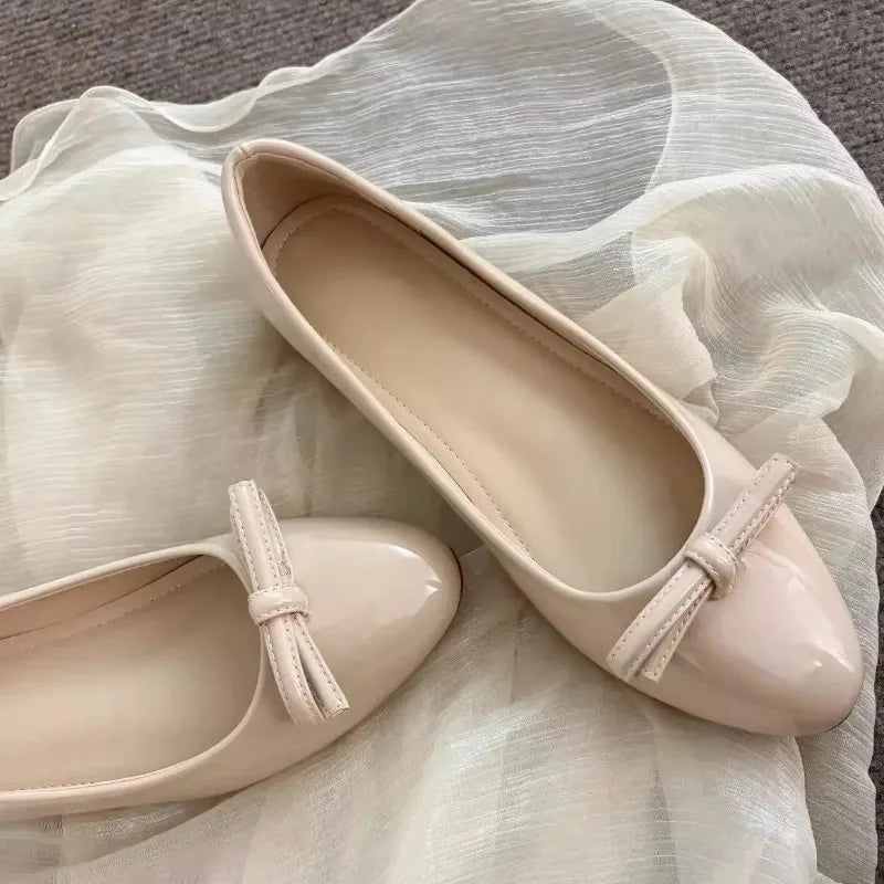 LIZAKOSHT  -   Women Round Toe Knot Decor Mary Jane Ballet Flats Slip on Comfort Non Slip Rubber Sole Flat Heel Daily Commute Casual Footwear