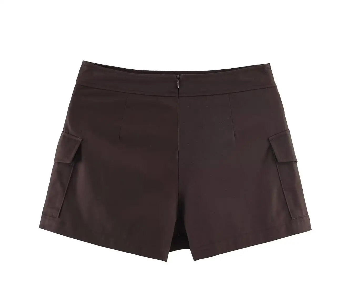 LIZAKOSHT  -  Spring Summer Cargo Low Waist Shorts Skirts for Women Safari Short Trousers Side Pockets  Casual Street Bottom Deep Brown