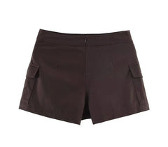 LIZAKOSHT  -  Spring Summer Cargo Low Waist Shorts Skirts for Women Safari Short Trousers Side Pockets  Casual Street Bottom Deep Brown
