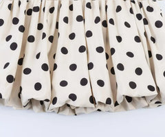 LIZAKOSHT  -  Summer Sweet Apricot Polka Dot Print Mini BUD Skirt Women Side Zipper Ball Gown Ruhced Swing Skater Short Skirts Party Girl's