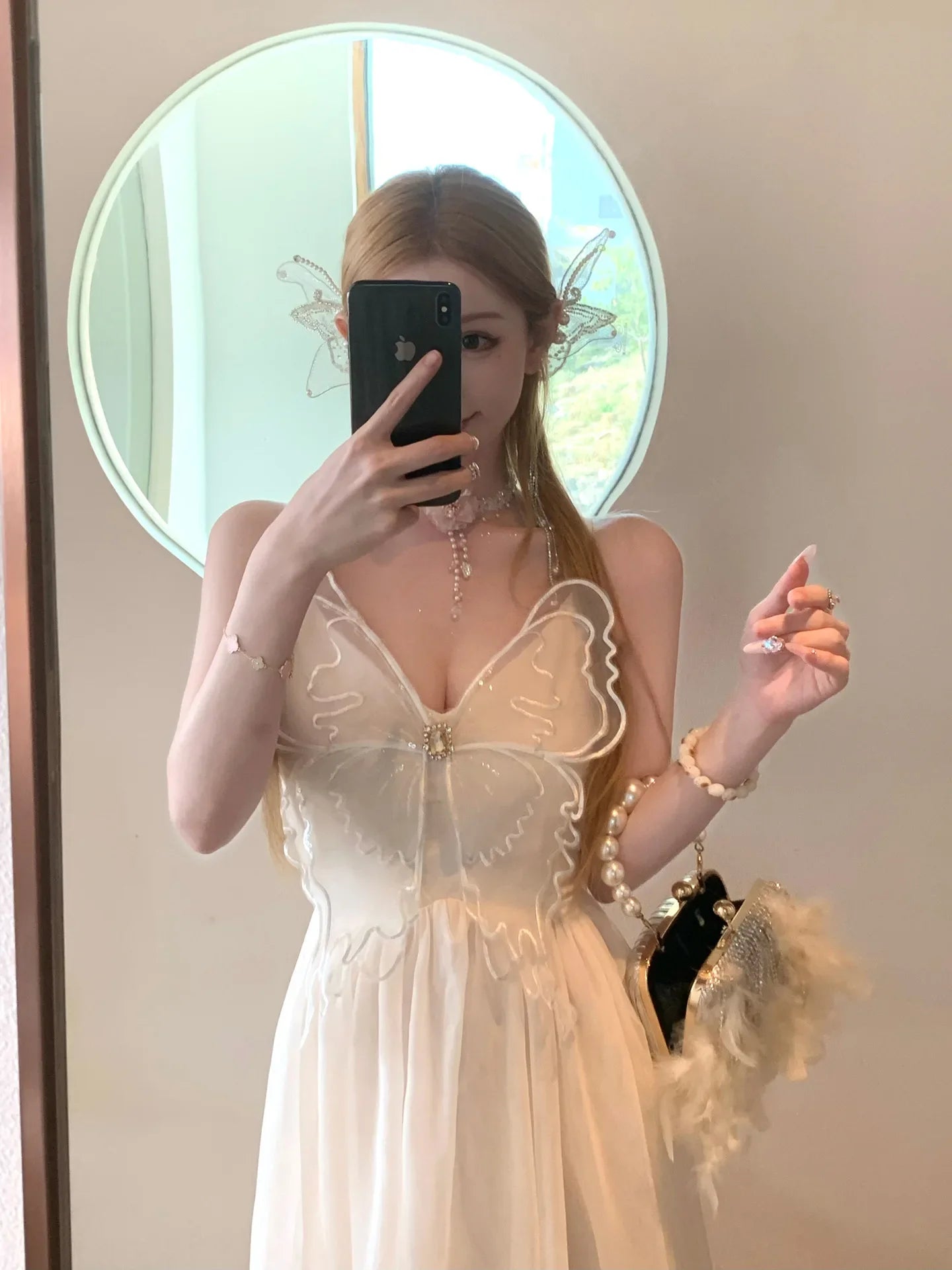 LIZAKOSHT  -  French Butterfly Strapless Long Dress Women Pure Desire Backless Lace Fairy Skirt Beach Vacation Summer Hot Sale Of The Season W