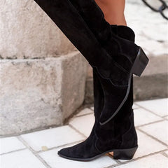 LIZAKOSHT  -  Med Heel Boots Women's Rubber Shoes Rain Luxury Designer Boots-Women  Winter Footwear Fashion Pointy Over-the-Knee