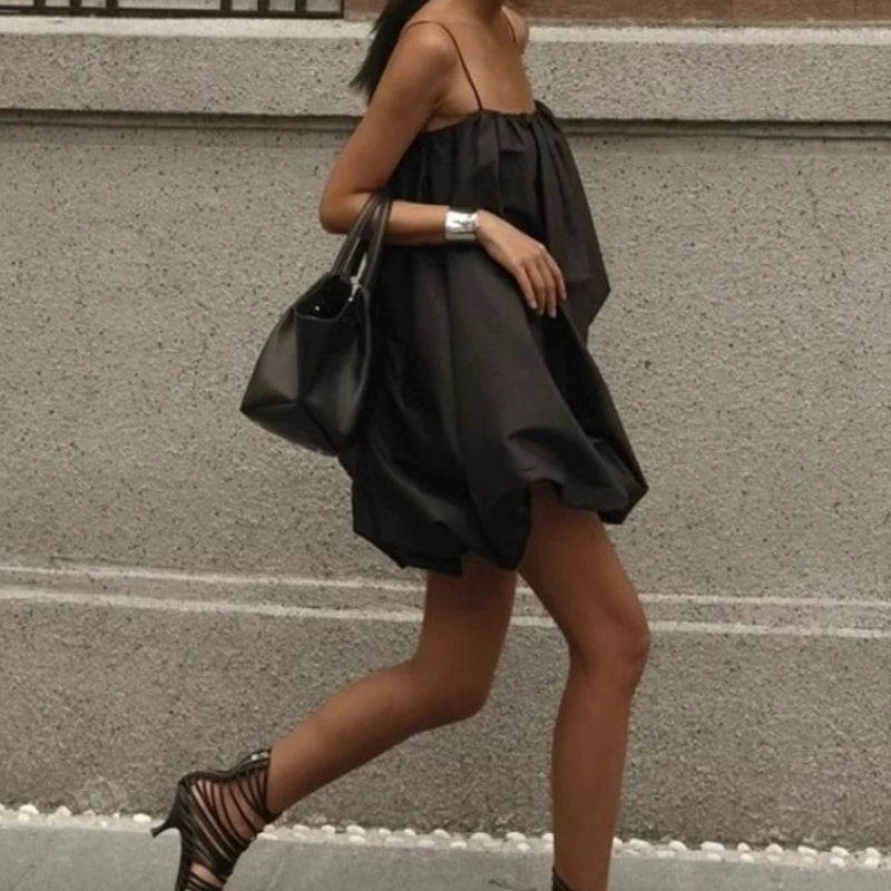 LIZAKOSHT  -  Summer French Elegant Black Loose Sling Women's Dress