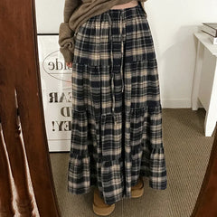 LIZAKOSHT  -  Y2K Retro Cake Skirt College Style Striped Patchwork Long Sweet Spicy Women Fashion A Line Version Skirt