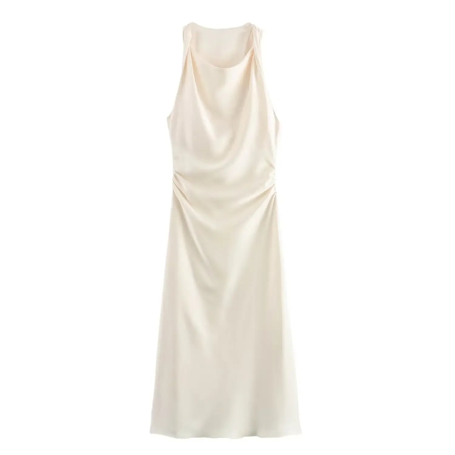 LIZAKOSHT  -  Summer New Women Sleeveless Dress Fashion Temperament Sexy Silk Satin Texture Solid Color Midi Long Dress Women Elegant