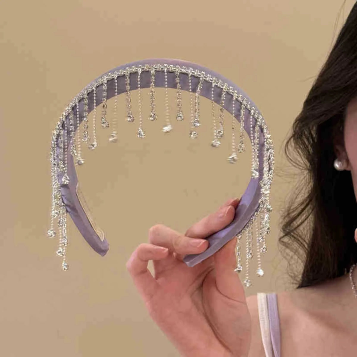 LIZAKOSHT  -  1PC Diamond Tassel Flocking Hair Bands for Women Delicate Fashion Hair Accessories Premium Sense Simple Versatile Hair Accessori