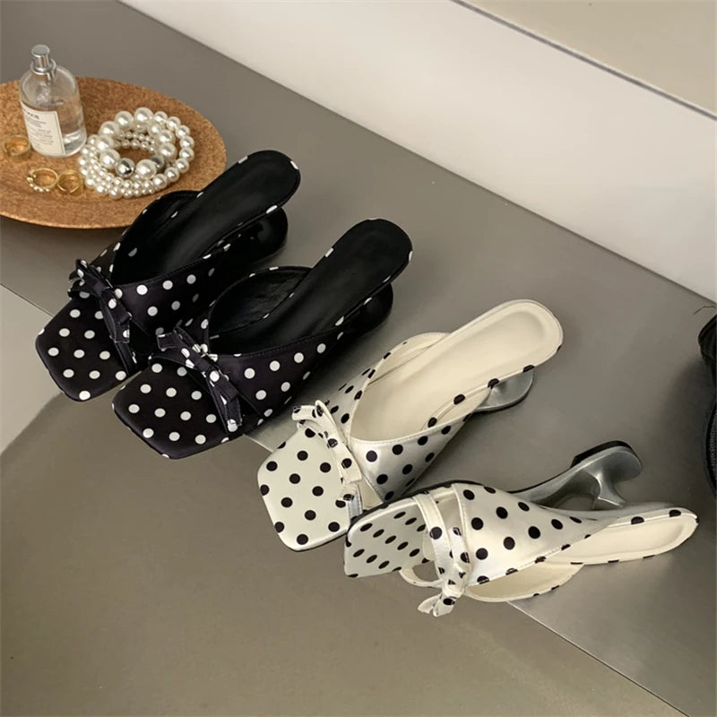 LIZAKOSHT  -  Summer Butterfly-kont Polka Dot Square Toe Women Slippers Fashion Design Hollow Strange Heels  Shoes