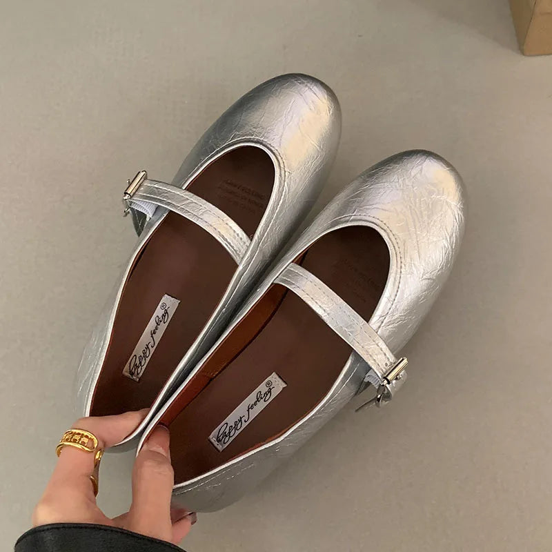 LIZAKOSHT  -  Spring Brand Women Flats Soft Leather Eelgant Dress Shoes Round Toe Shallow Slip On Ladies Casual Ballet Shoes New Woman