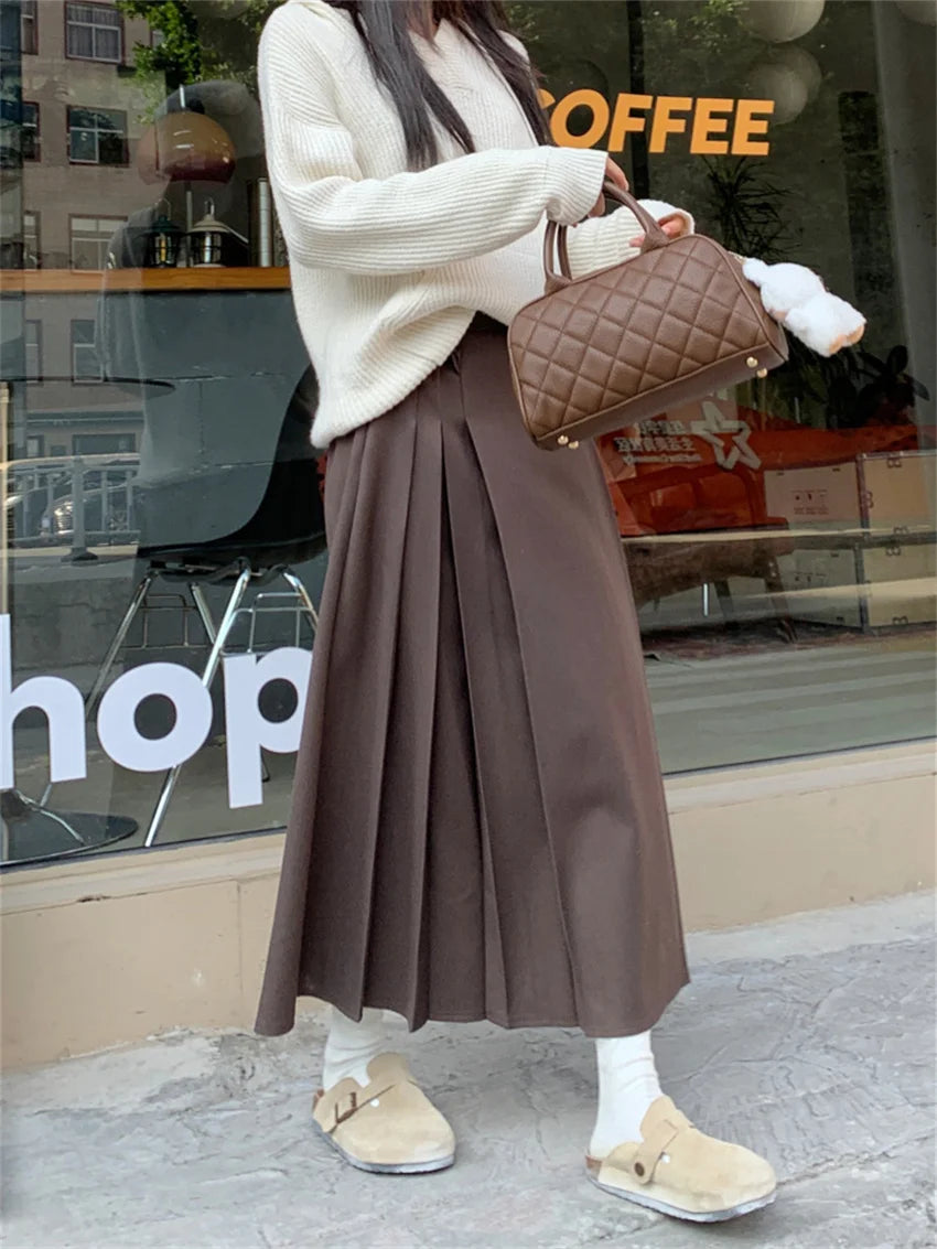 LIZAKOSHT  -  Preppy Style Women Pleated Skirts Chic Spring Solid All Match Gentle Fashion Office Lady High Waist Slim New Party