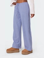 LIZAKOSHT  -  Women Striped Pajama Pants Spring Fall Elastic Waist Tie-up Loose Lounge Trousers Female Casual Cozy Sleep Bottoms Sleepwear Pjs