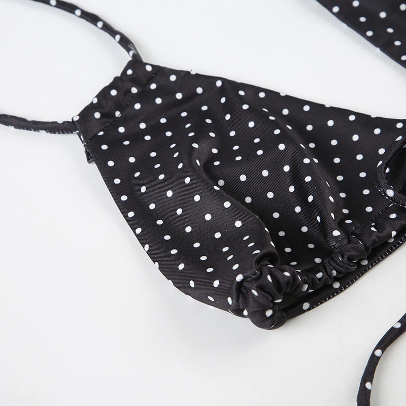 LIZAKOSHT  -  Women Polka Dot Bikini Set Beaches Style Lace-up Halter Camisole and Ruffled Triangle Pants Two Piece Set Vacation