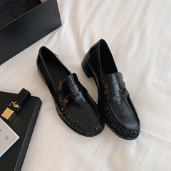 LIZAKOSHT  -  Genuine Leather Shoes Ruched Loafers Women Round Toe Slip On Low Heel Women Daily Office Vintage Shoes